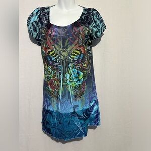 Oneworld Vibrant Blue Graphic Flutter Sleeve Tunic, L